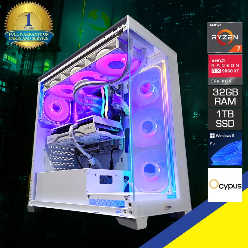 Sophos C72 White Desktop Gaming PC | AMD Ryzen 7 9700X | 32GB (2x16GB) RAM | 1TB SSD | RX 9060 XT | Windows 11 Pro