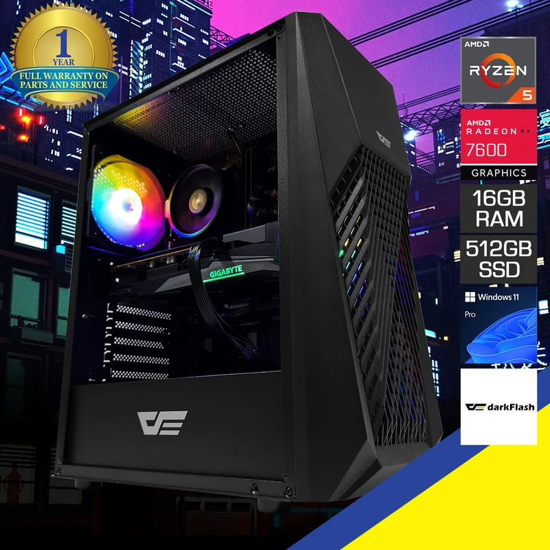 Alpha DK150 Black Desktop Gaming PC | AMD Ryzen 5 5500 | 16GB (2x8GB) RAM | 512GB SSD | RX 7600 | Windows 11 Pro