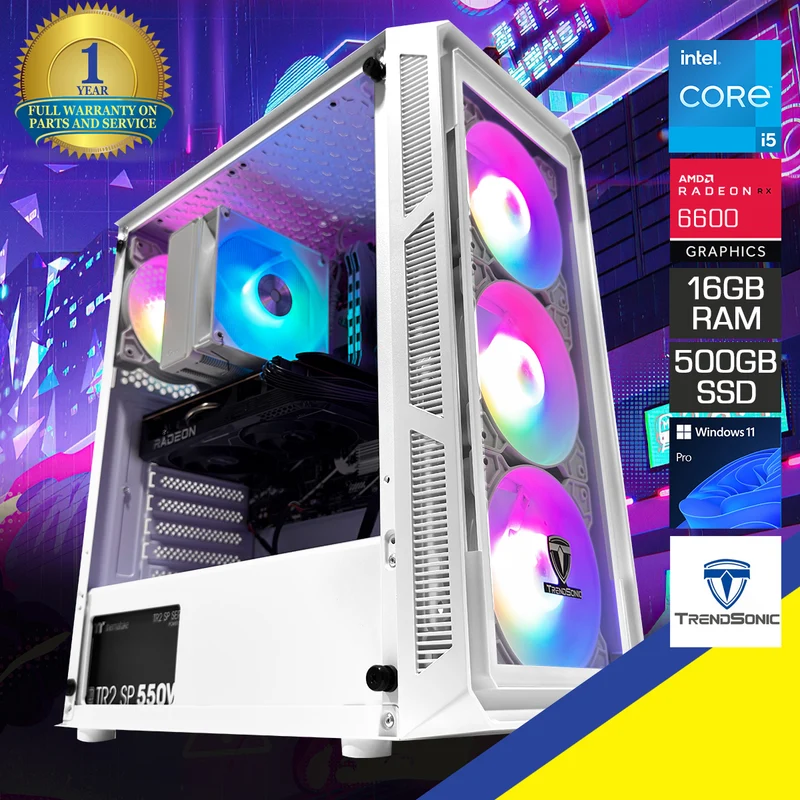 Alpha Hermes White Desktop Gaming PC | Intel i5 12400 | 16GB (2x8GB) RAM | 500GB SSD | RX 6600 | Windows 11 Pro