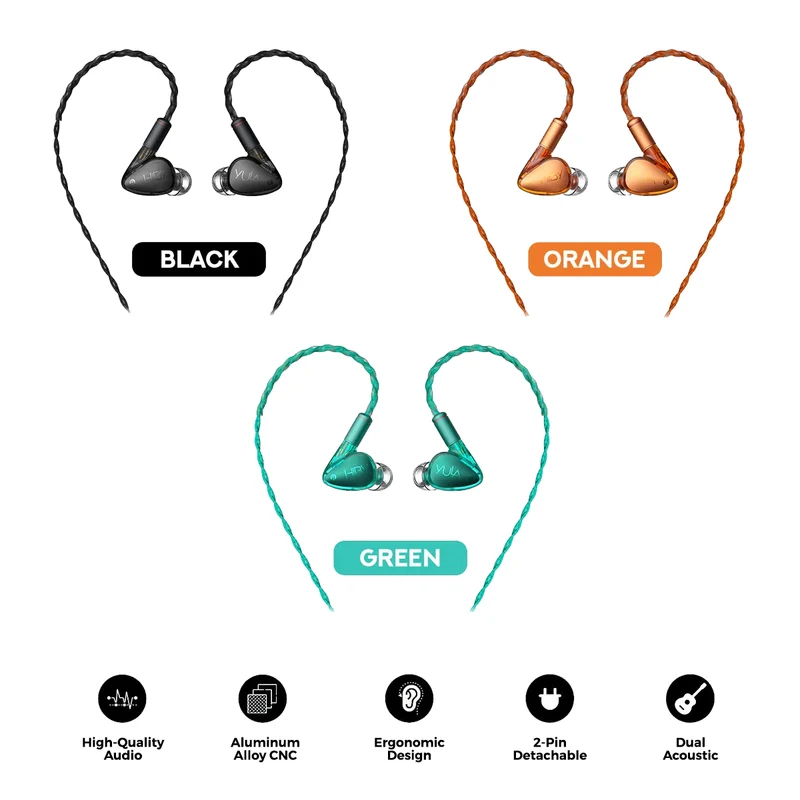 HiBy Yula 10mm Dynamic HiFi Earphones (Black, Orange, Green)