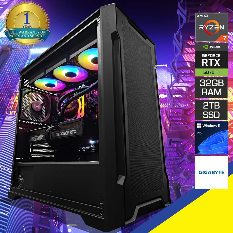 Ultra C102 Black Desktop Gaming PC | AMD Ryzen 7 9800X3D | 32GB (2x16GB) RAM | 2TB SSD | RTX 5070 Ti | Windows 11 Pro