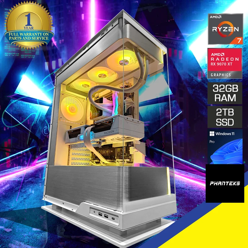Ultra Evolv White Desktop Gaming PC | AMD Ryzen 7 9800X3D | 32GB (2X16GB) RAM | 2TB SSD | RX 9070 XT | Windows 11 Pro