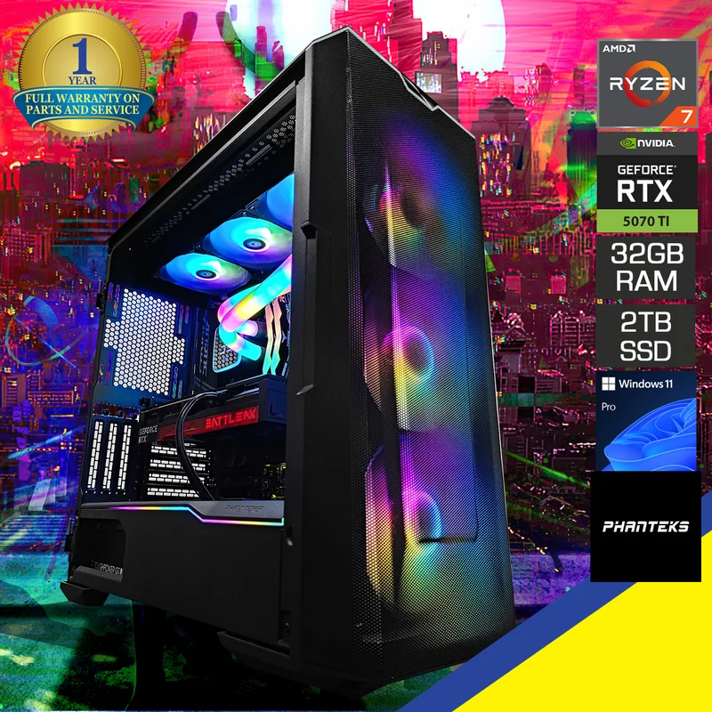 Ultra Eclipse Black Desktop Gaming PC | AMD Ryzen 7 9800X3D | 32GB (2x16GB) RAM | 2TB SSD | RTX 5070 Ti | Windows 11 Pro