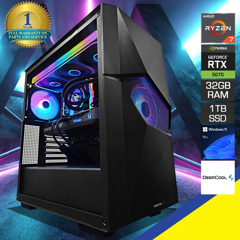 Sophos Cyclops Black Desktop Gaming PC | AMD Ryzen 7 7700 | 32GB (2x16GB) RAM | 1TB SSD | RTX 5070 | Windows 11 Pro