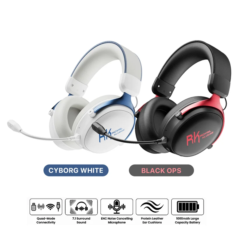 Royal Kludge RK HG105 Quad-Mode Gaming Headphone (Cyborg White, Black Ops)