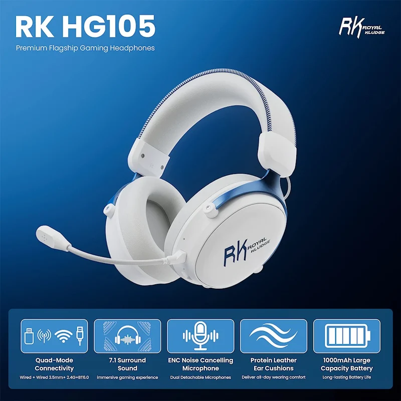 Royal Kludge RK HG105 Quad-Mode Gaming Headphone (Cyborg White, Black Ops)