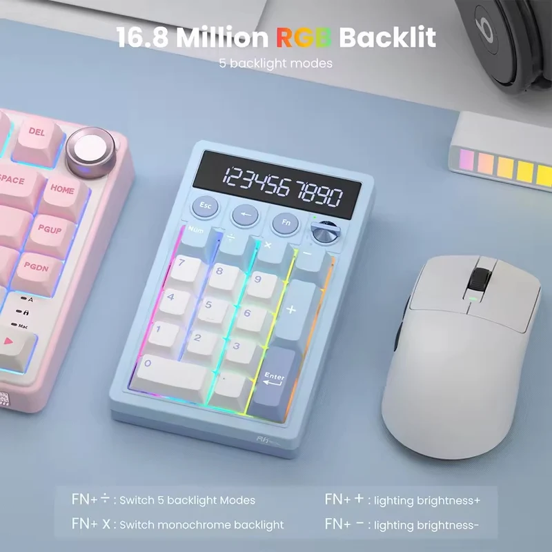 Royal Kludge M20 Tri-Mode RGB 2-in-1 Numeric KeyPad & Calculator Rhythm Blue (Cream Switch, Violet Switch)
