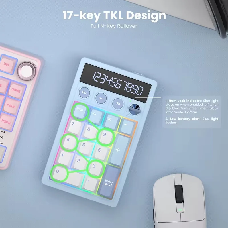 Royal Kludge M20 Tri-Mode RGB 2-in-1 Numeric KeyPad & Calculator Rhythm Blue (Cream Switch, Violet Switch)