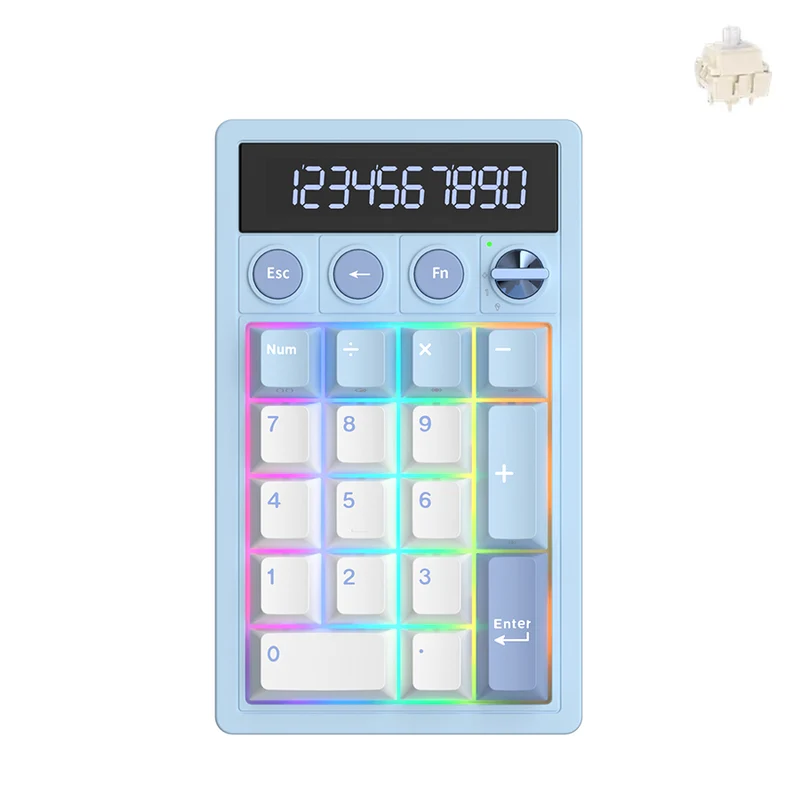 Royal Kludge M20 Tri-Mode RGB 2-in-1 Numeric KeyPad & Calculator Rhythm Blue (Cream Switch, Violet Switch)