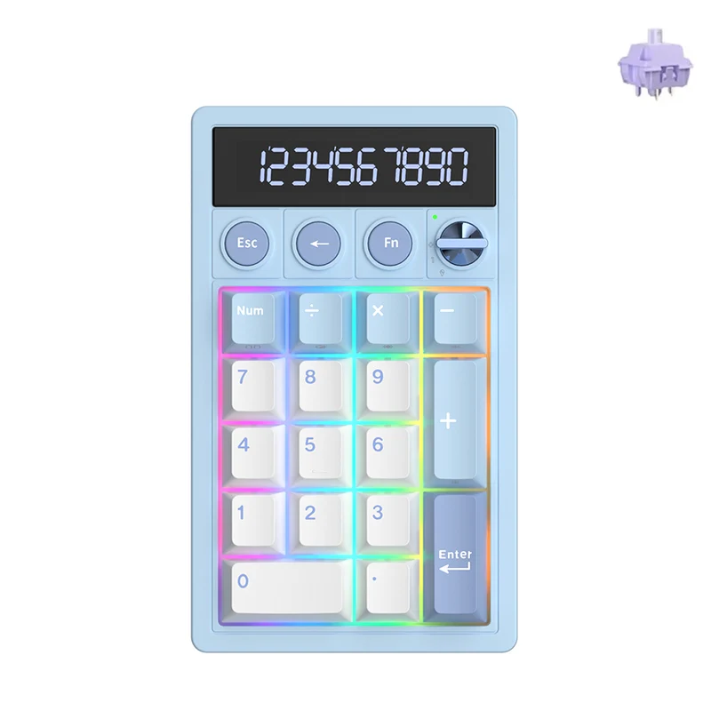 Royal Kludge M20 Tri-Mode RGB 2-in-1 Numeric KeyPad & Calculator Rhythm Blue (Cream Switch, Violet Switch)