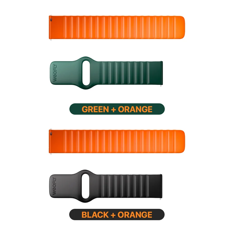 Weofly WF08 22mm Magnetic Watch Strap (Black + Orange, Green + Orange) (WFWB864BL, WFWB864GN)
