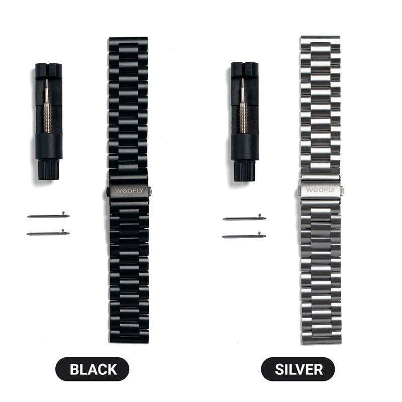 Weofly WF09 22mm Stainless Steel Watch Strap (Black, Silver) (WFWB719BL, WFWB719SL)
