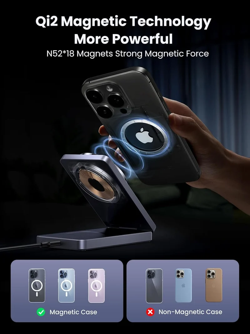 Ugreen 2-in-1 Qi2 Magnetic Wireless Foldable Charger for IPhone & AirPods (Space Gray) (W706/45023)