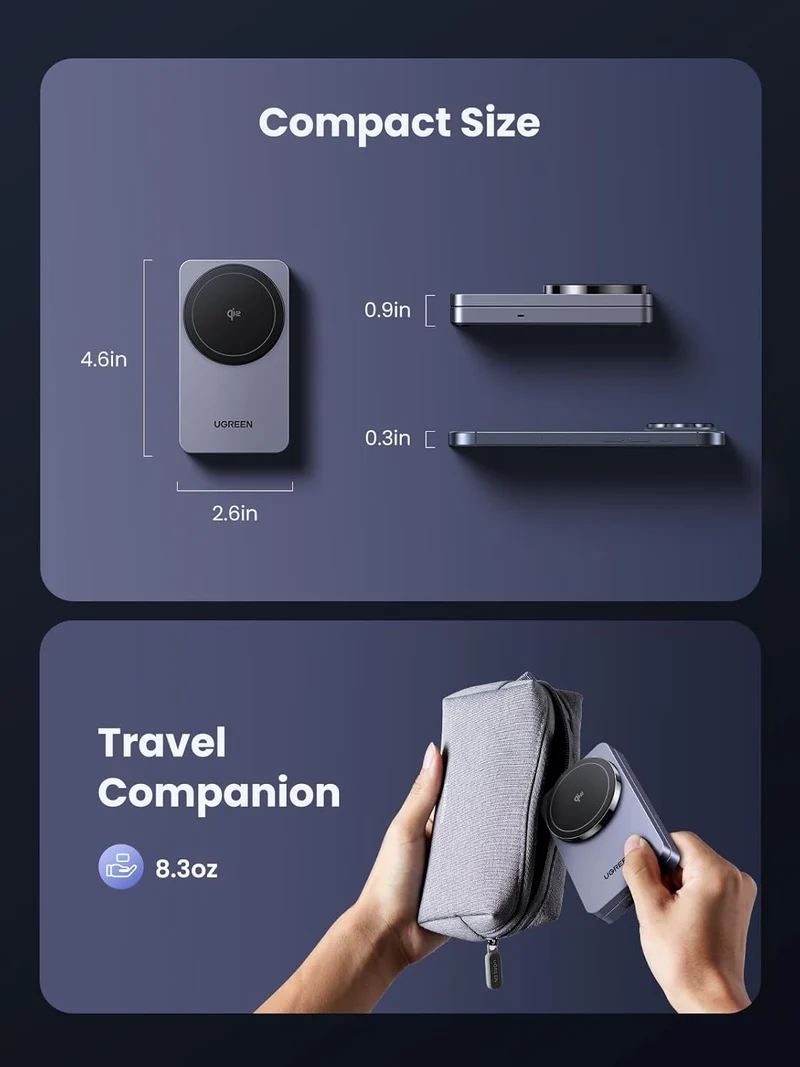 Ugreen 2-in-1 Qi2 Magnetic Wireless Foldable Charger for IPhone & AirPods (Space Gray) (W706/45023)