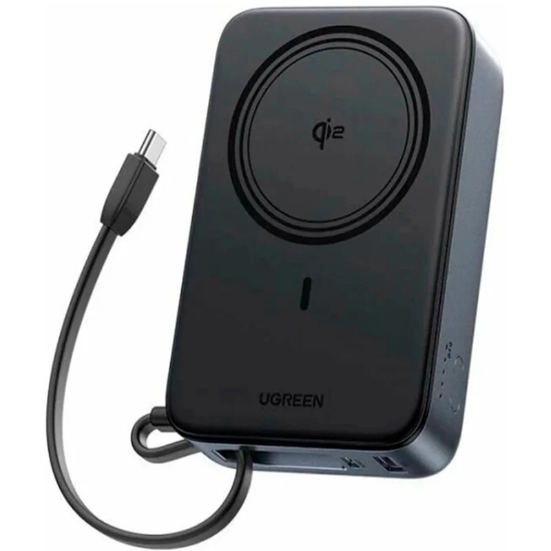 Ugreen 20000mAh Qi2 Magnetic Wireless 30W Power Bank with USB-C Built-In Cable (Black) (PB567/55450B)