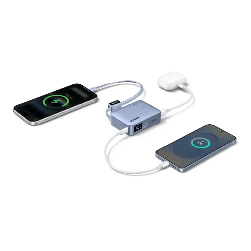Ugreen 10000mAh 33W Fast Charging Power Bank with USB-C Built-In Braided Cable (Space Gray) (PB584/75173B)