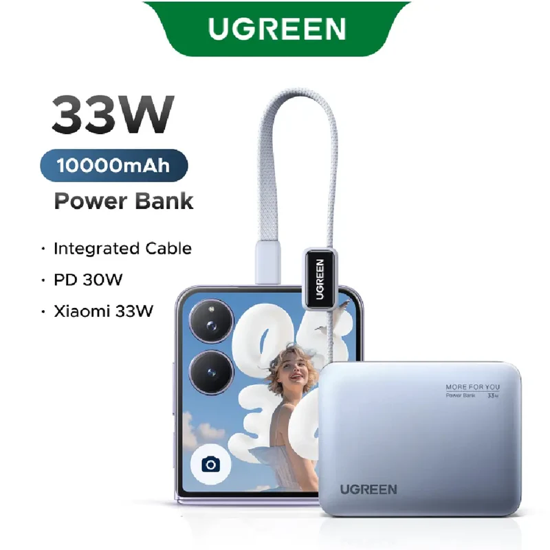 Ugreen 10000mAh 33W Fast Charging Power Bank with USB-C Built-In Braided Cable (Space Gray) (PB584/75173B)