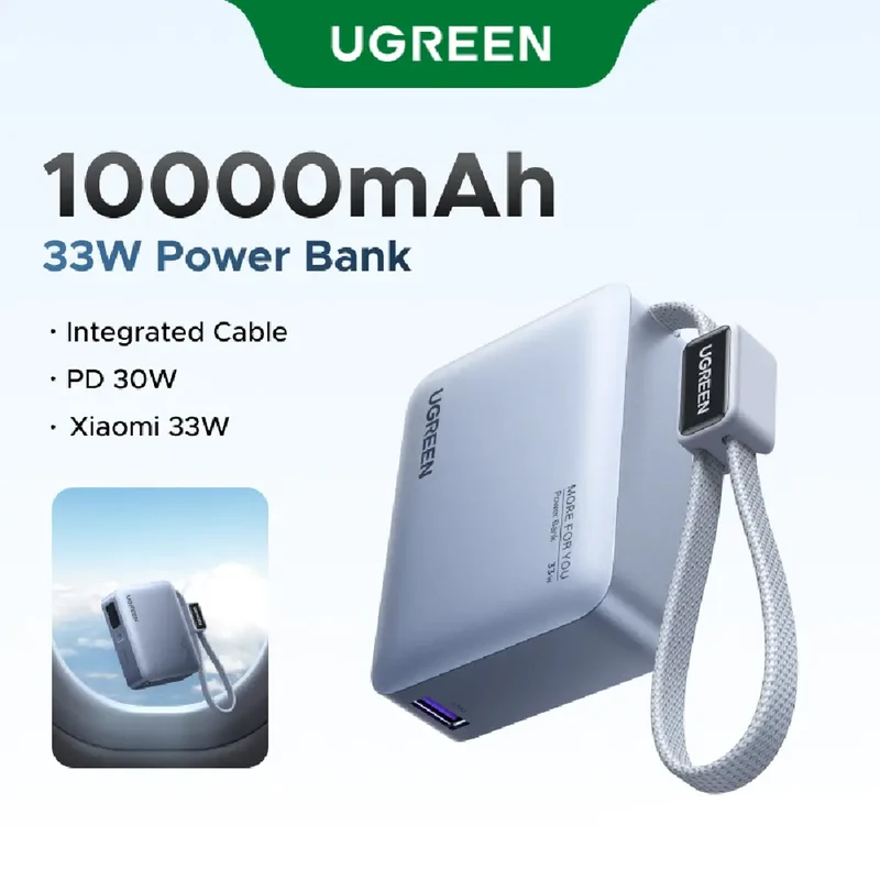 Ugreen 10000mAh 33W Fast Charging Power Bank with USB-C Built-In Braided Cable (Space Gray) (PB584/75173B)