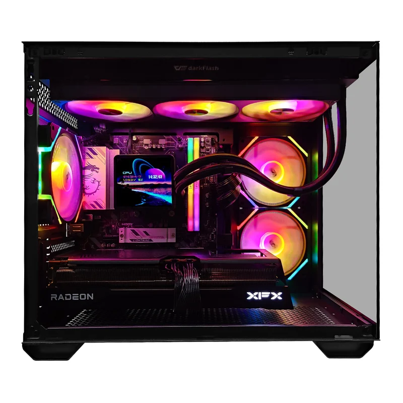 Optima Pro PANO Black Desktop Gaming PC | AMD Ryzen 7 7800X3D | 32GB (2X16GB) RAM | 1TB SSD | RX 9070 XT | Windows 11 Pro