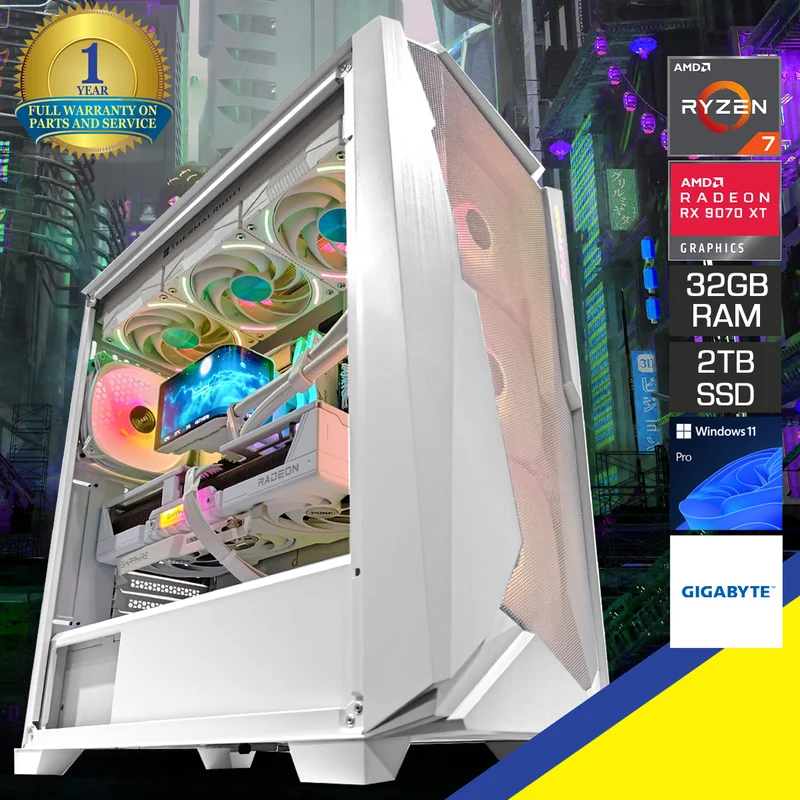 Ultra C301 V2 White Desktop Gaming PC | AMD Ryzen 7 9800X3D | 32GB (2X16GB) RAM | 2TB SSD | RX 9070 XT | Windows 11 Pro