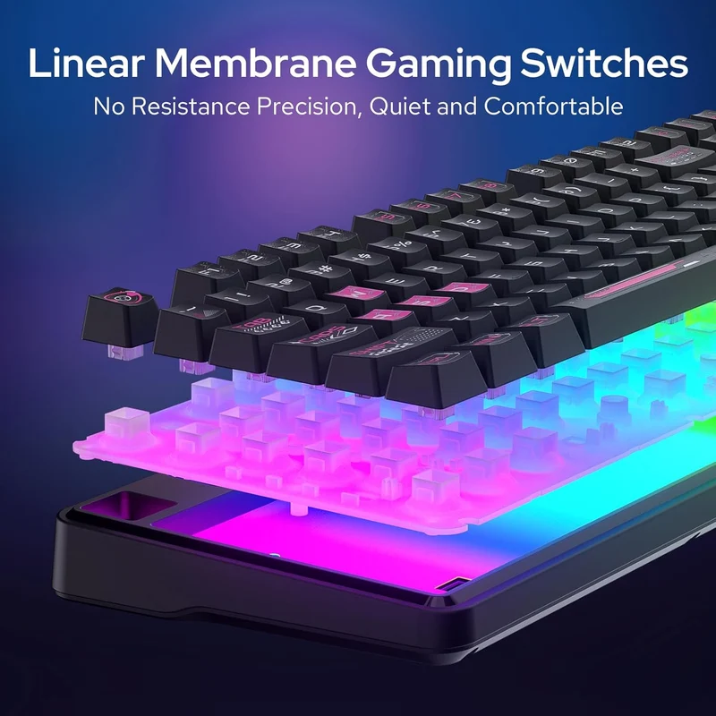 Redragon RM104 Pro Volcano Tri-Mode 104-Key Wireless RGB Membrane Mechanical Gaming Keyboard with LED Display (Black/Pink) (K526BP-PRO)
