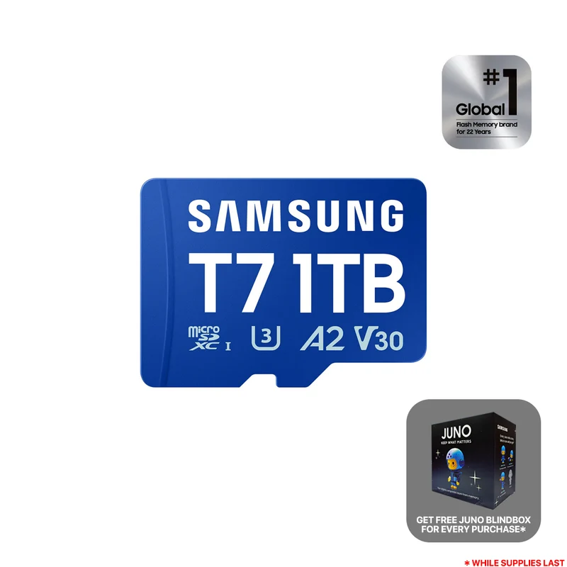 Samsung T7 UHS-I C10 U3 V30 A2 170MB/s Read microSDXC Card (512GB, 1TB) (MB-MB512T, MB-MB1T0T) + Free Juno Blind Box