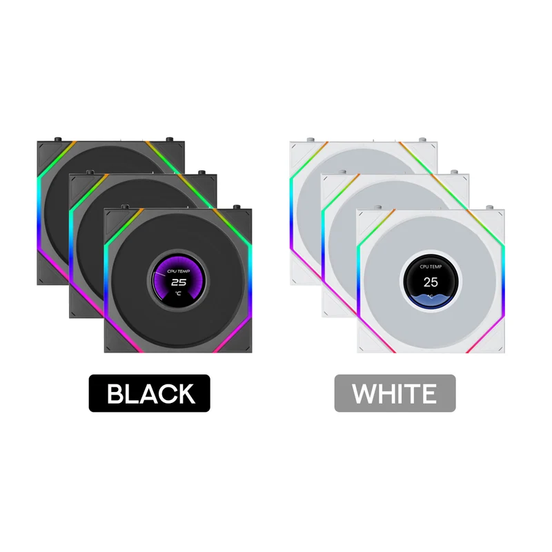 Lian Li Uni Fan TL LCD Flex 120mm 3-in-1 Pack Cooling Fan (Black, White)
