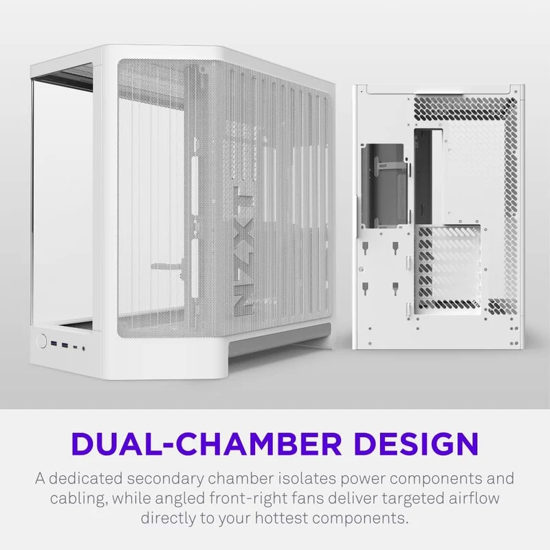 NZXT H6 RGB+ 2026 Compact Dual-Chamber ATX Airflow Case with RGB Fans and Controller (Black, White) (CC-H62FB-P1, CC-H62FW-P1)
