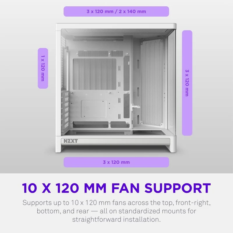 NZXT H6 RGB+ 2026 Compact Dual-Chamber ATX Airflow Case with RGB Fans and Controller (Black, White) (CC-H62FB-P1, CC-H62FW-P1)
