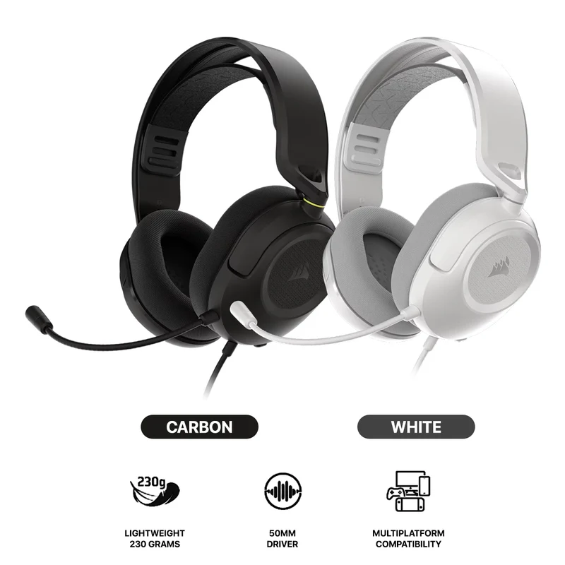 Corsair HS35 V3 Stereo Wired Gaming Headset (Carbon, White) (CA-9011399-WW, CA-9011400-WW)