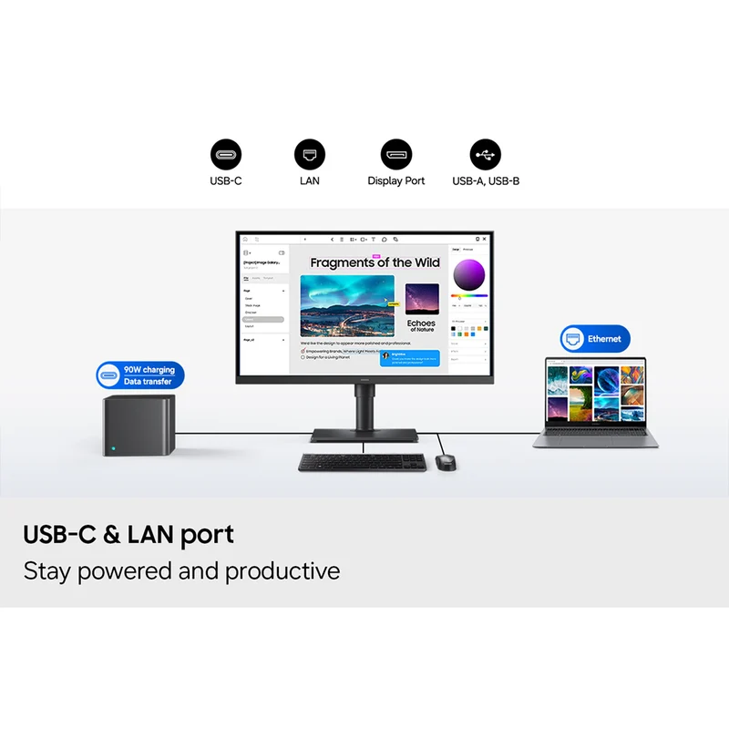 Samsung ViewFinity S8 LS27H802EFAXXP 27" 5K (5120x2880) 60Hz 5ms GTG USB-C & LAN Port IPS Monitor with Tilt/ Height/ Pivot/ Swivel Adjustment + Samsung Soundbar HW-B400F/XP 2.1ch Subwoofer