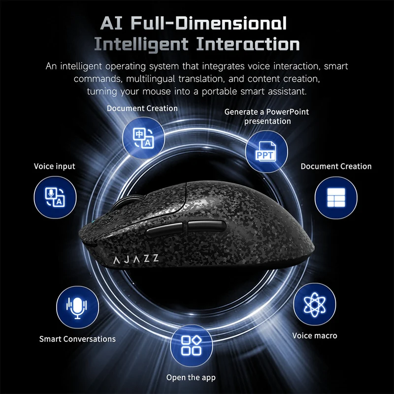 Nacodex x Ajazz AJ199 AI Carbon Fiber Composite Tri-Mode Mouse (Black, Blue)