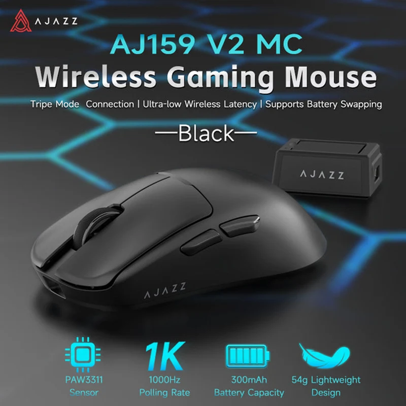 Nacodex x Ajazz AJ159 V2 MC Tri-Mode Gaming Mouse (Black, White)