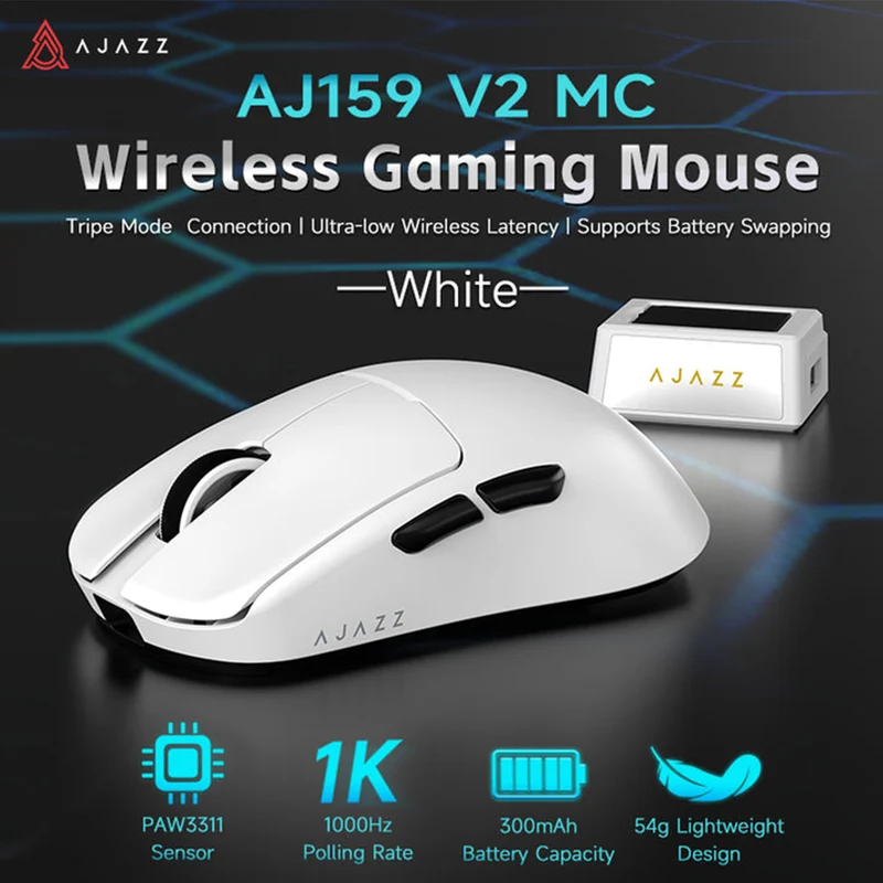 Nacodex x Ajazz AJ159 V2 MC Tri-Mode Gaming Mouse (Black, White)