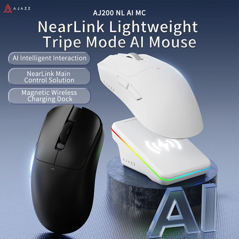 Nacodex x Ajazz AJ200P NL AI MC NearLink Tri-Mode Gaming Mouse (Black, White)