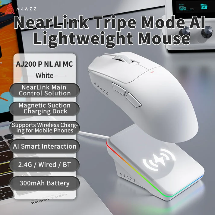 Nacodex x Ajazz AJ200P NL AI MC NearLink Tri-Mode Gaming Mouse (Black, White)