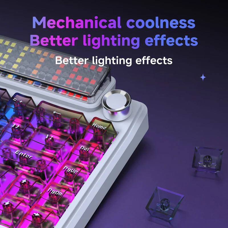Ajazz Pixel68 Dot Matrix Large Screen RGB Tri-Mode Mechanical Keyboard (Transparent Blue Purple Pink Orange) (MX Ice Sea Spirit Switch)