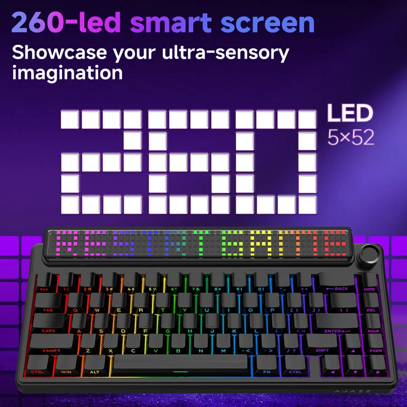 Ajazz Pixel68 Dot Matrix Large Screen RGB Tri-Mode Mechanical Keyboard (Transparent Blue Purple Pink Orange) (MX Ice Sea Spirit Switch)