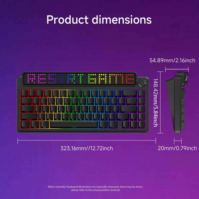 Ajazz Pixel68 Dot Matrix Large Screen RGB Tri-Mode Mechanical Keyboard (Transparent Blue Purple Pink Orange) (MX Ice Sea Spirit Switch)