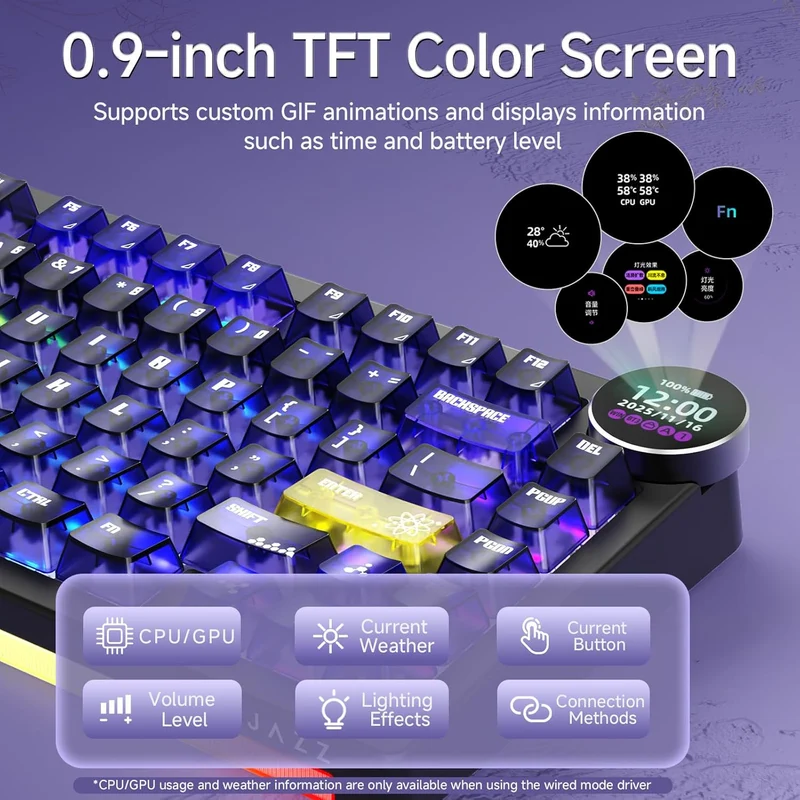 Ajazz AK820 V2 Pro RGB Tri-Mode Mechanical Keyboard (Transparent Purple-Yellow-Dark Purple) (Lychee Switch)