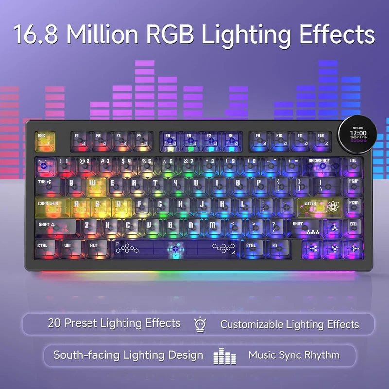 Ajazz AK820 V2 Pro RGB Tri-Mode Mechanical Keyboard (Transparent Purple-Yellow-Dark Purple) (Lychee Switch)