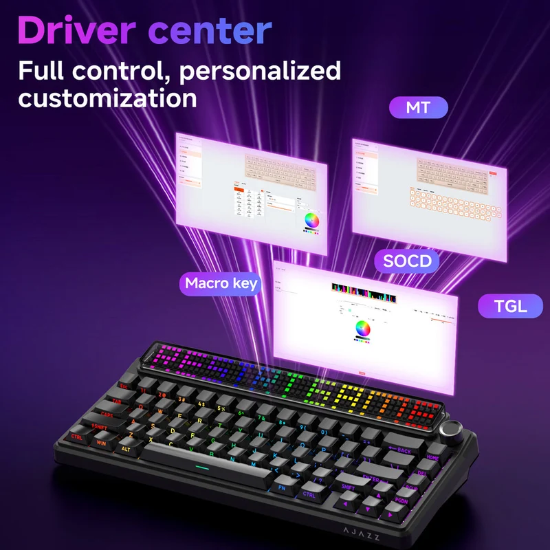 Ajazz Pixel68 Dot Matrix Large Screen RGB Tri-Mode Mechanical Keyboard (Black) (White Peach Switch)