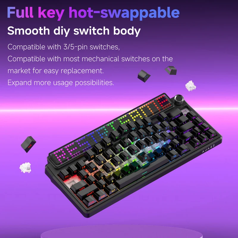 Ajazz Pixel68 Dot Matrix Large Screen RGB Tri-Mode Mechanical Keyboard (Black) (White Peach Switch)