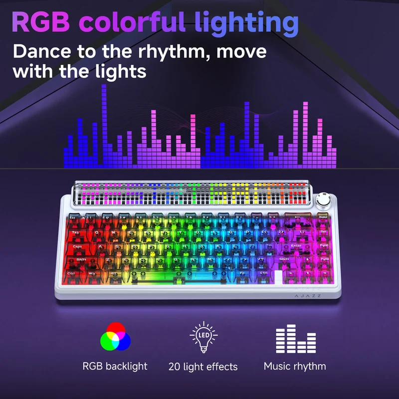 Ajazz Pixel68 Dot Matrix Large Screen RGB Tri-Mode Mechanical Keyboard (Black) (White Peach Switch)