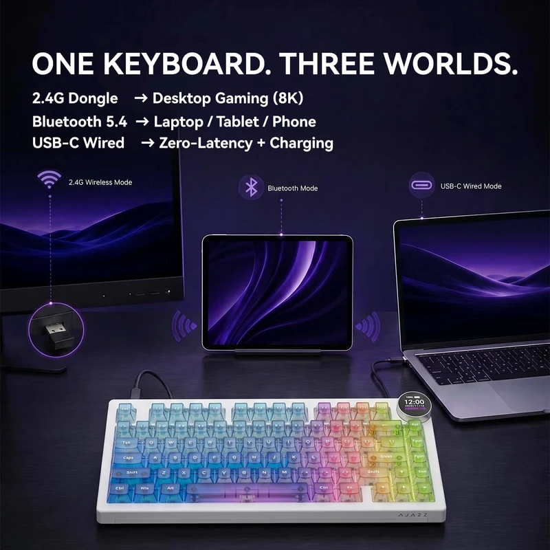 Ajazz AK820 V2 Pro RGB Tri-Mode Mechanical Keyboard (Transparent Color) (Lychee Switch)