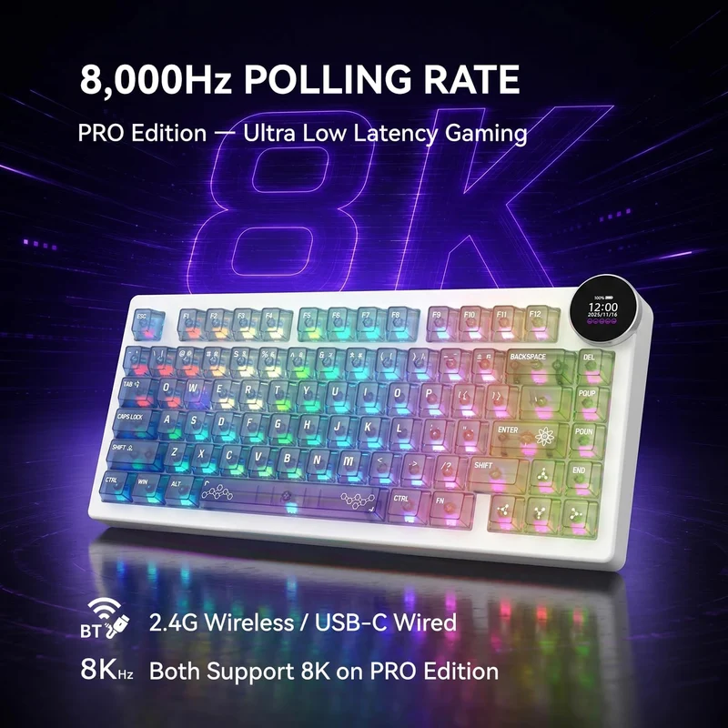 Ajazz AK820 V2 Pro RGB Tri-Mode Mechanical Keyboard (Transparent Color) (Lychee Switch)