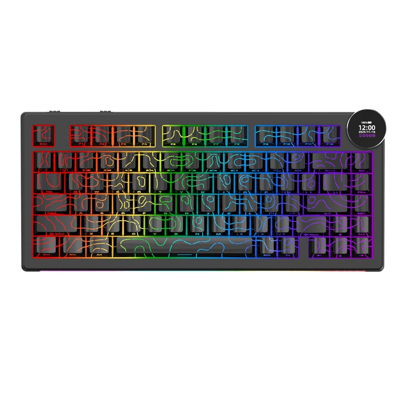 Ajazz AK820 V2 RGB Tri-Mode Mechanical Keyboard (Contour Lines Black) (White Peach Switch)