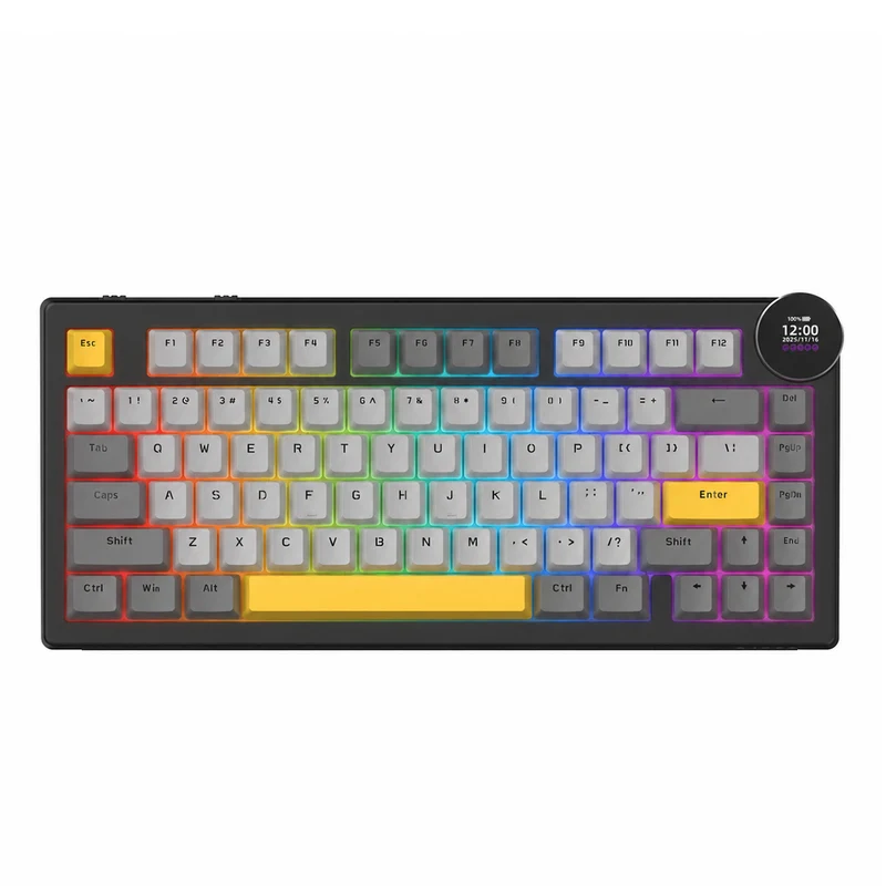 Ajazz AK820 V2 RGB Tri-Mode Mechanical Keyboard (Black/Grey/Yellow) (White Peach Switch)