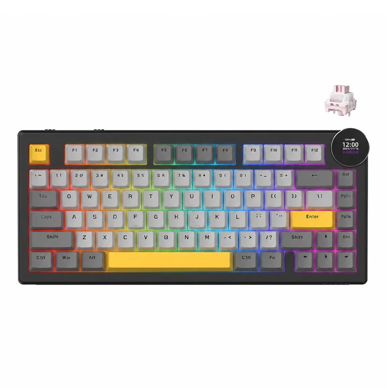Ajazz AK820 V2 RGB Tri-Mode Mechanical Keyboard (Black/Grey/Yellow) (White Peach Switch)