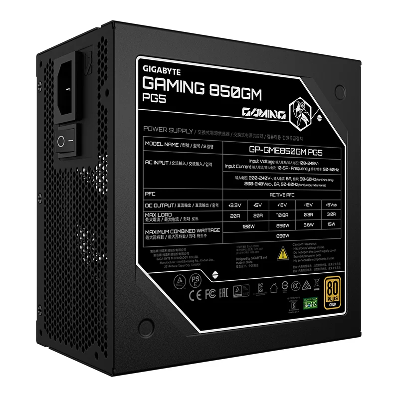 Gigabyte Gaming 850GM PG5 850W ATX 12V V3.1 80+ Gold Fully Modular Power Supply (GP-GME850GM PG5)